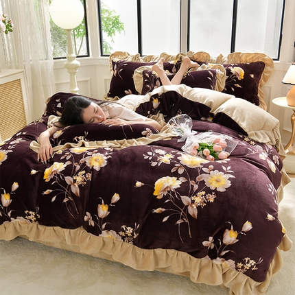 妮恒美 2024新款韩版牛奶绒四件套 花韵