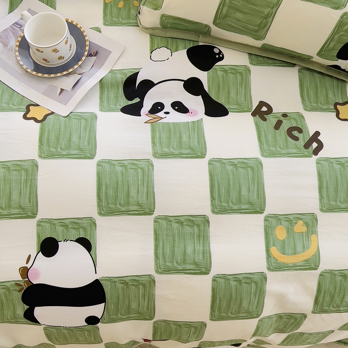 91家纺网 家纺一手货源 找家纺 2024新款全棉加牛奶绒四件套单被套系列-单被套 緑格熊猫