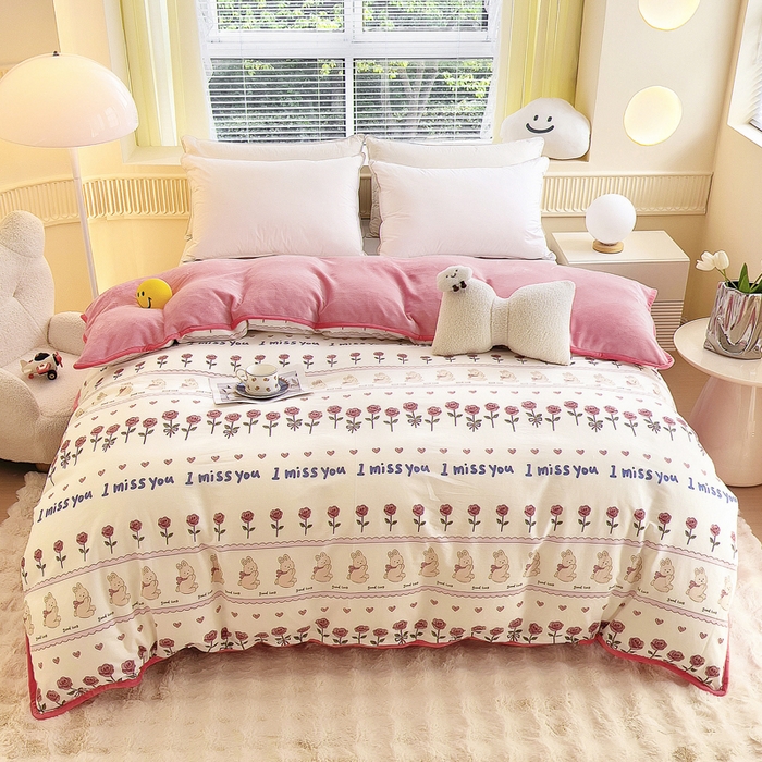 91家纺网 家纺一手货源 找家纺 2024新款全棉加牛奶绒四件套单被套系列-单被套 情缘