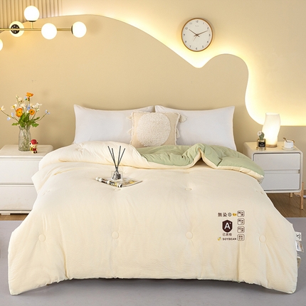 2024新款泡泡棉冬被原棉提花大豆被 泡泡棉 米黄拼绿