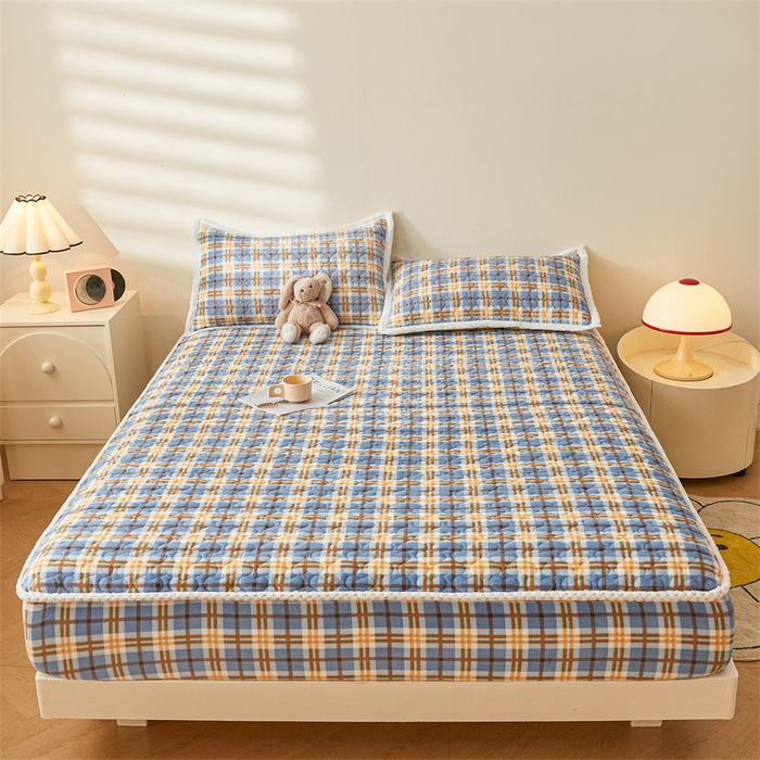 91家纺网 家纺一手货源 找家纺 兄弟坊 2024新款牛奶绒印花床护垫床笠 床垫保护套 悠闲格调-床笠款