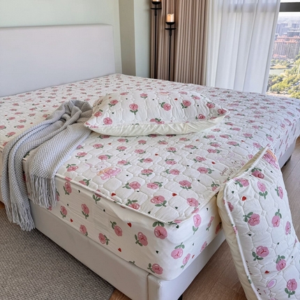 兜米家居 2024新款云朵水洗纱夹棉单品床笠 郁金香