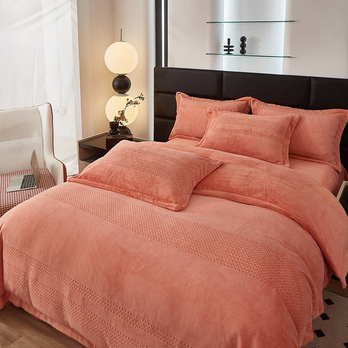 91家纺网 家纺一手货源 找家纺 绣女坊 2024新款雕花绒-大麦四件套 大麦-桔色