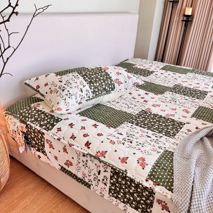 91家纺网 家纺一手货源 找家纺 兜米家居 2024新款云朵水洗纱夹棉单品床笠 拼图碎花