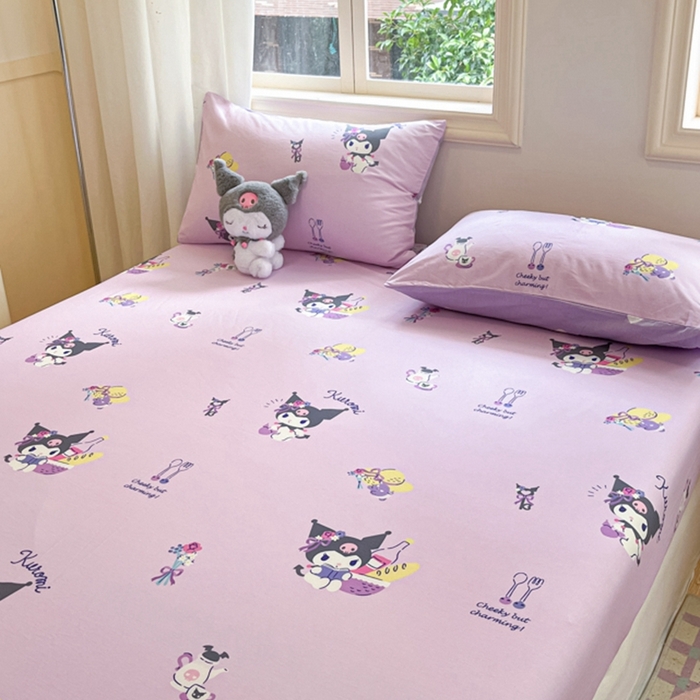 91家纺网 家纺一手货源 找家纺 博雅 2024新款三丽鸥卡通系列全棉印花床笠 派对库洛米