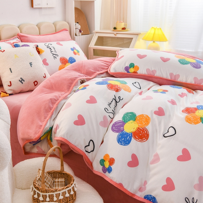 91家纺网 家纺一手货源 找家纺 2024新款全棉加牛奶绒四件套单被套系列-四件套 手绘浪漫