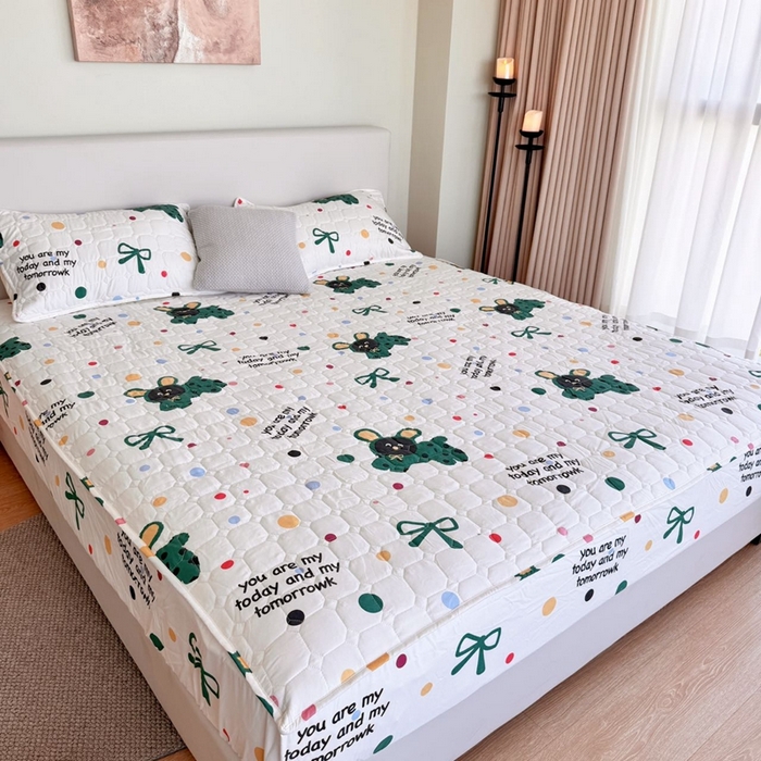 91家纺网 家纺一手货源 找家纺 兜米家居 2024新款云朵水洗纱夹棉单品床笠 多巴胺狗狗