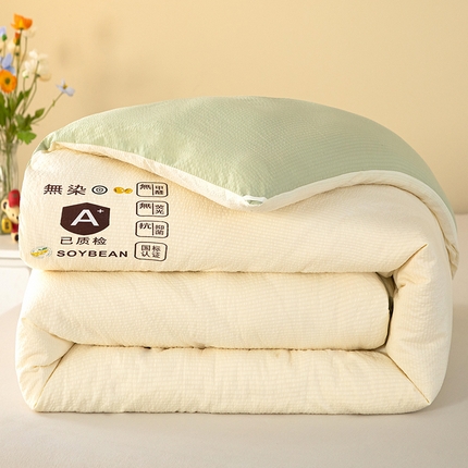 91家纺网 家纺一手货源 找家纺 2024新款泡泡棉冬被原棉提花大豆被 泡泡棉 米黄拼绿
