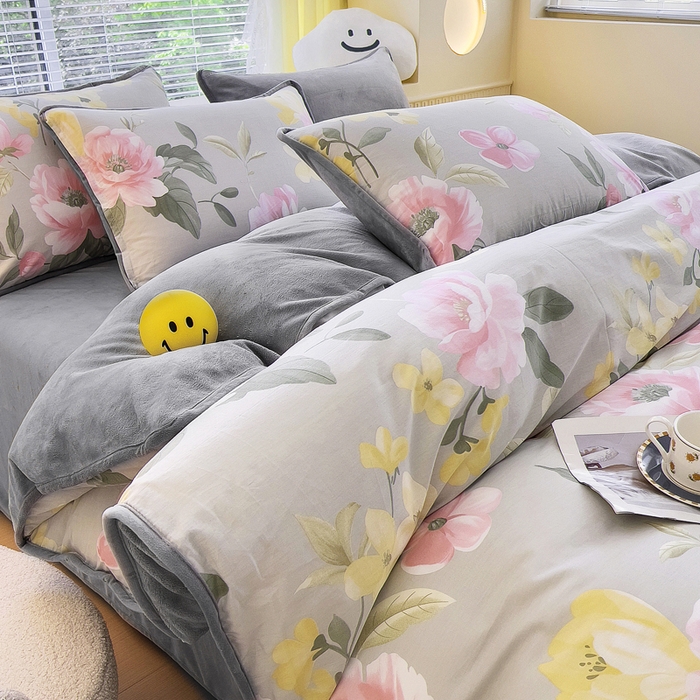 91家纺网 家纺一手货源 找家纺 2024新款全棉加牛奶绒四件套单被套系列-四件套 静谧花园