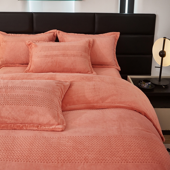 91家纺网 家纺一手货源 找家纺 绣女坊 2024新款雕花绒-大麦四件套 大麦-桔色