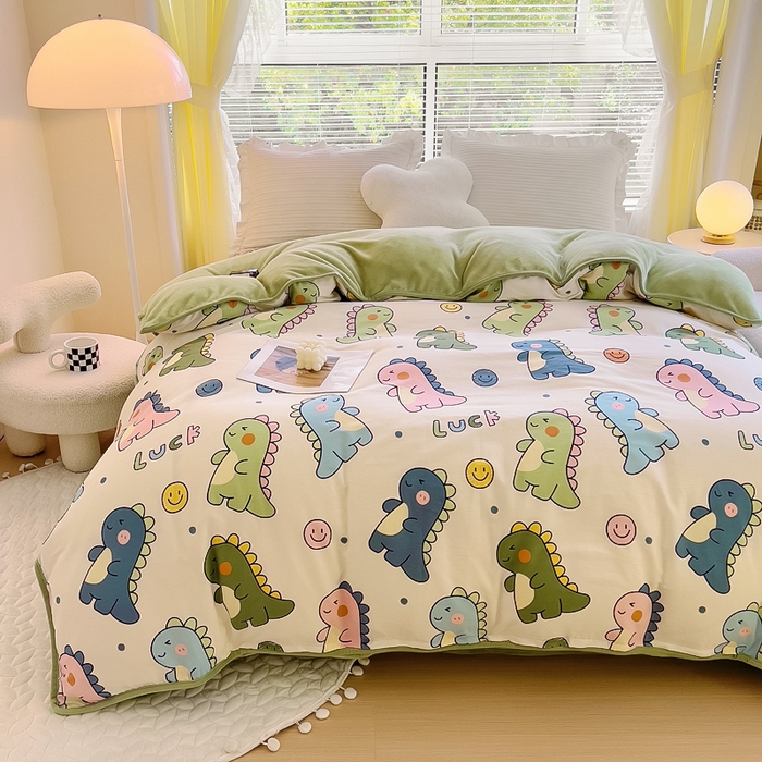 91家纺网 家纺一手货源 找家纺 2024新款全棉加牛奶绒四件套单被套系列-单被套 恐龙家族
