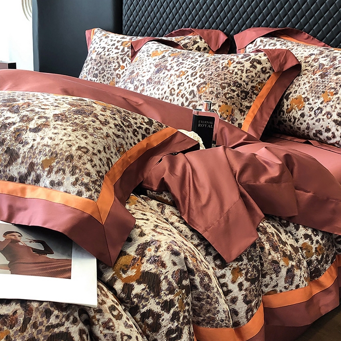 91家纺网 家纺一手货源 找家纺 东方名伶 2024新款50S全棉数码印花长绒棉四件套豹纹