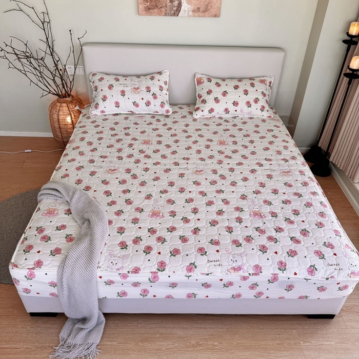 91家纺网 家纺一手货源 找家纺 兜米家居 2024新款云朵水洗纱夹棉单品床笠 郁金香