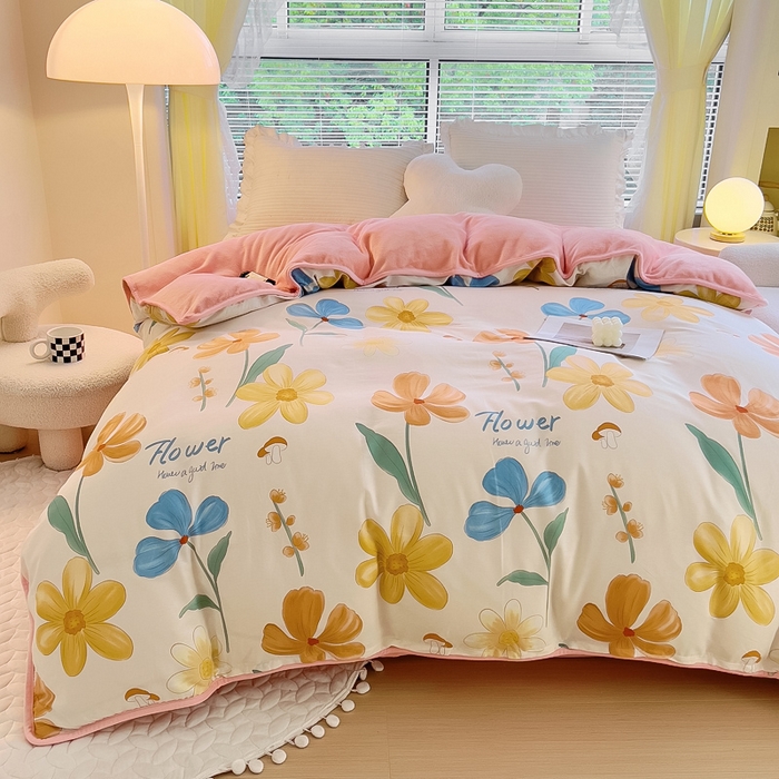 91家纺网 家纺一手货源 找家纺 2024新款全棉加牛奶绒四件套单被套系列-单被套 幸福花开