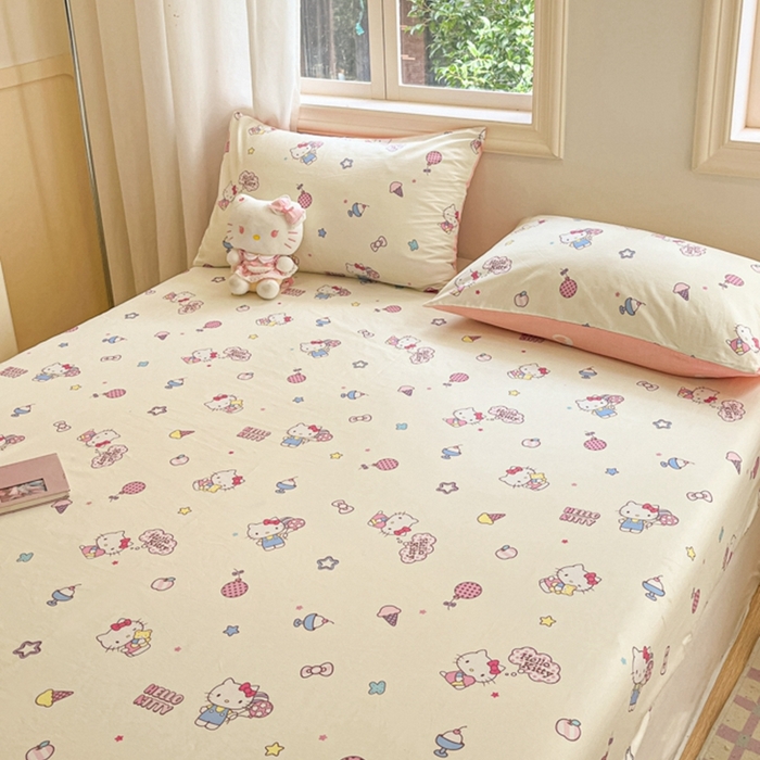 91家纺网 家纺一手货源 找家纺 博雅 2024新款三丽鸥卡通系列全棉印花床笠 美美KT