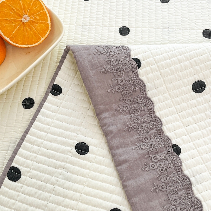 91家纺网 家纺一手货源 找家纺 暖居 2024新款韩系大包边双面纯棉床盖 经典小波点