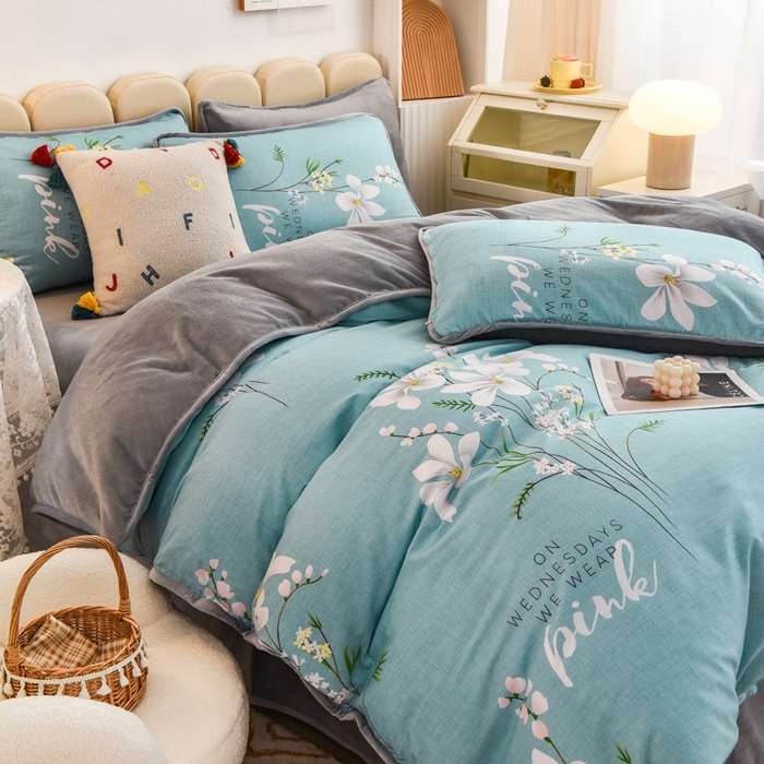 91家纺网 家纺一手货源 找家纺 2024新款全棉加牛奶绒四件套单被套系列-四件套 宁静生活