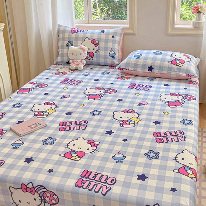 91家纺网 家纺一手货源 找家纺 博雅 2024新款三丽鸥卡通系列全棉印花床笠 气球KT