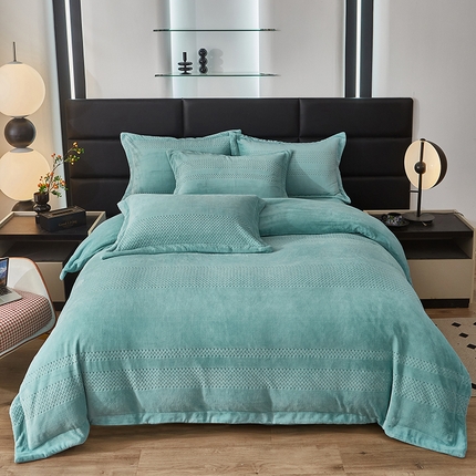 绣女坊 2024新款雕花绒-大麦四件套 大麦-水绿