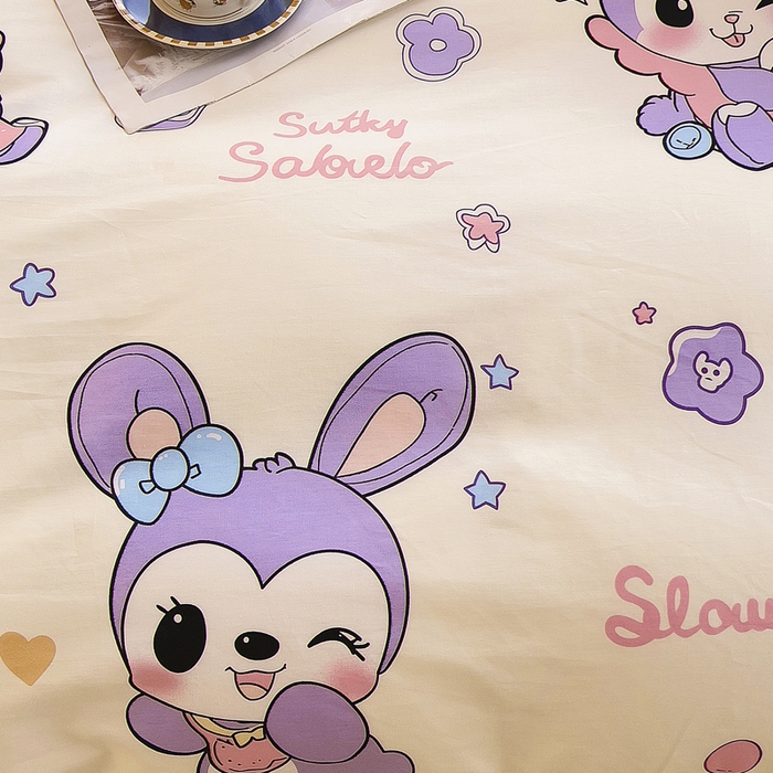 91家纺网 家纺一手货源 找家纺 2024新款全棉加牛奶绒四件套单被套系列-四件套 兔宝贝