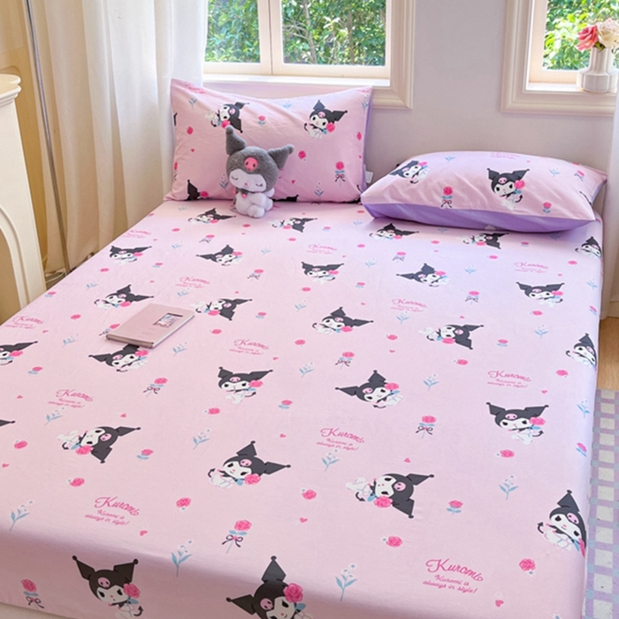 91家纺网 家纺一手货源 找家纺 博雅 2024新款三丽鸥卡通系列全棉印花床笠 小花库洛米