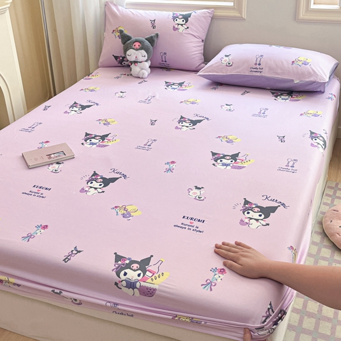 91家纺网 家纺一手货源 找家纺 博雅 2024新款三丽鸥卡通系列全棉印花床笠 派对库洛米