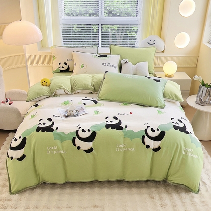 2024新款全棉加牛奶绒四件套单被套系列-四件套 熊猫乐园