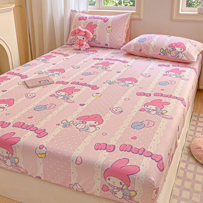 91家纺网 家纺一手货源 找家纺 博雅 2024新款三丽鸥卡通系列全棉印花床笠 魔法美乐蒂