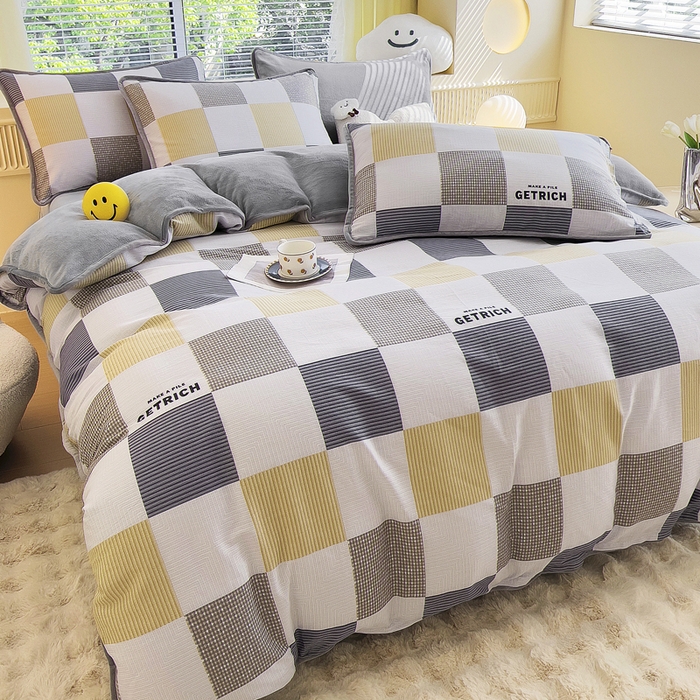 91家纺网 家纺一手货源 找家纺 2024新款全棉加牛奶绒四件套单被套系列-四件套 塞纳风尚