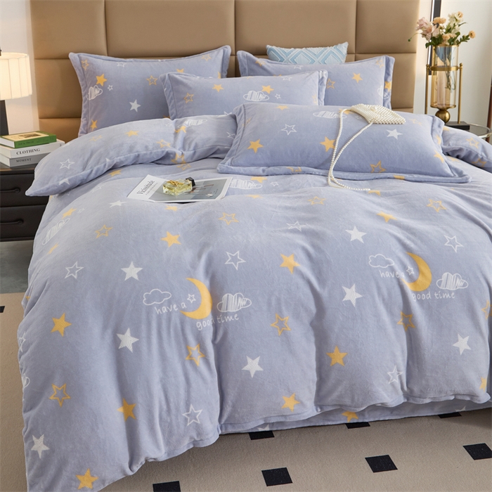 91家纺网 家纺一手货源 找家纺 优姿家纺 2025新款加厚全消光牛奶绒印花四件套 星空