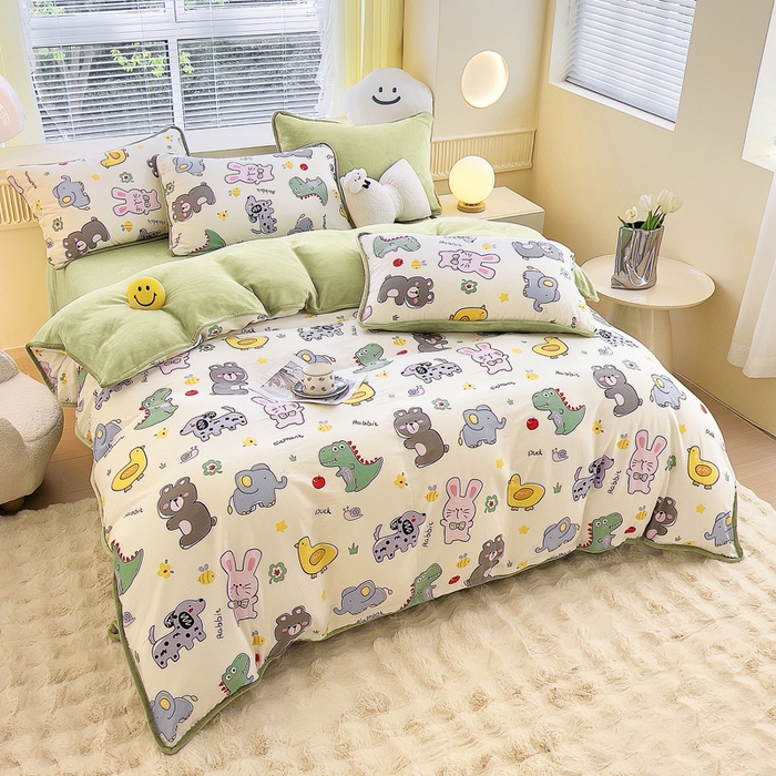 91家纺网 家纺一手货源 找家纺 2024新款全棉加牛奶绒四件套单被套系列-四件套 奇妙农场