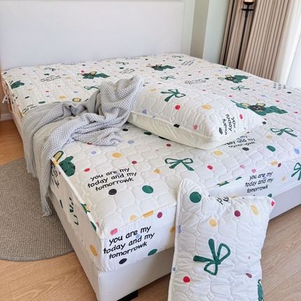 兜米家居 2024新款云朵水洗纱夹棉单品床笠 多巴胺狗狗