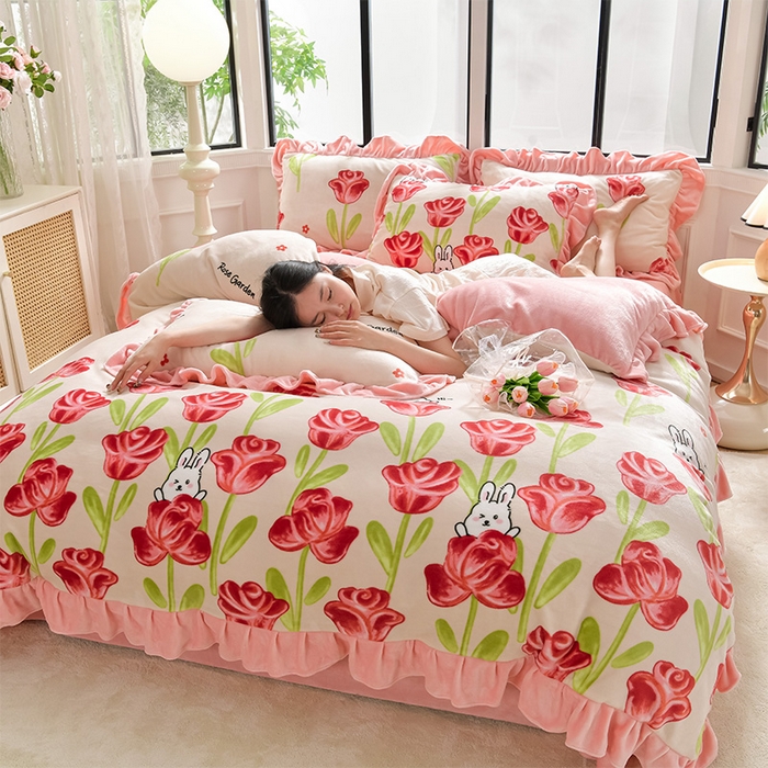 91家纺网 家纺一手货源 找家纺 妮恒美 2024新款韩版牛奶绒四件套 初恋