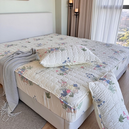 兜米家居 2024新款云朵水洗纱夹棉单品床笠 花丛兔