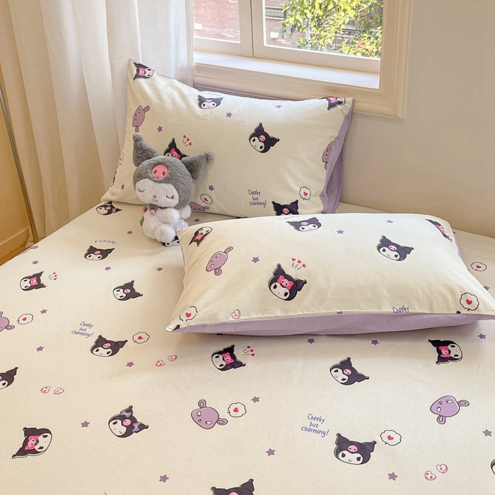 91家纺网 家纺一手货源 找家纺 博雅 2024新款三丽鸥卡通系列全棉印花床笠 星星库洛米