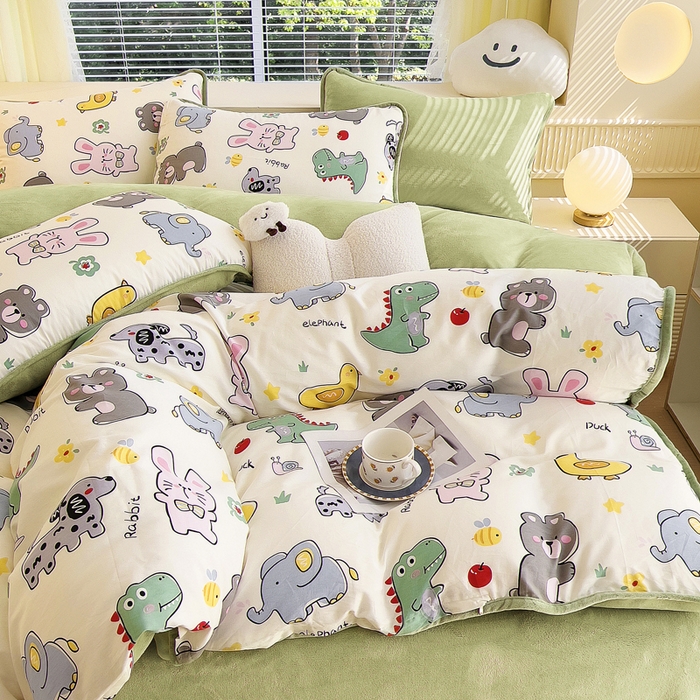 91家纺网 家纺一手货源 找家纺 2024新款全棉加牛奶绒四件套单被套系列-四件套 奇妙农场