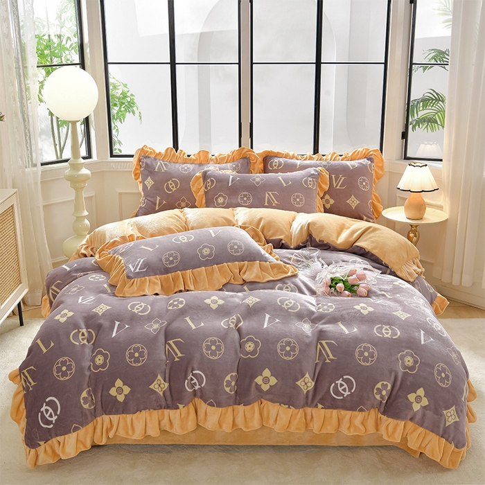 91家纺网 家纺一手货源 找家纺 妮恒美 2024新款韩版牛奶绒四件套 英伦风尚