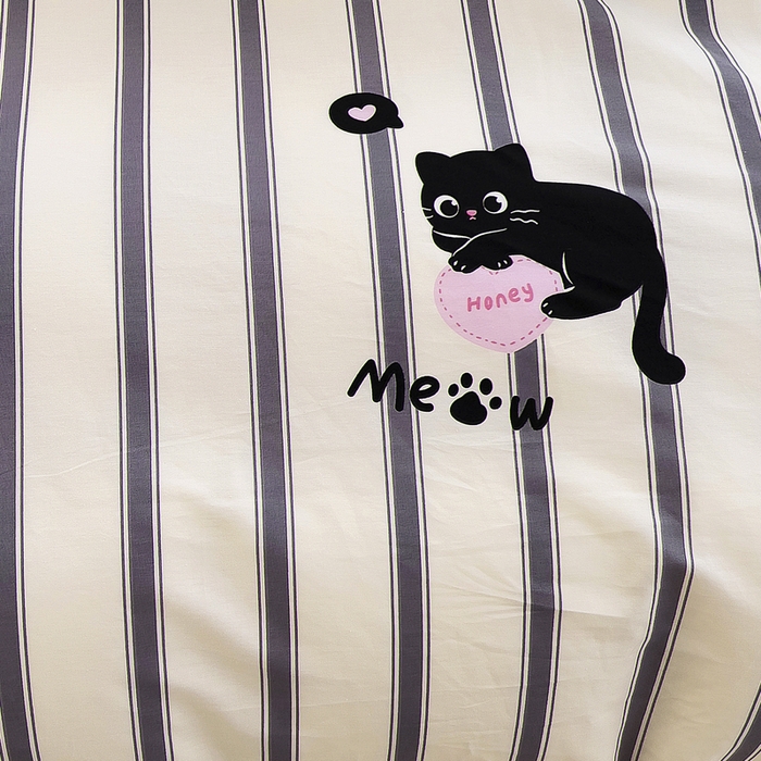 91家纺网 家纺一手货源 找家纺 2024新款全棉加牛奶绒四件套单被套系列-四件套 俏皮猫