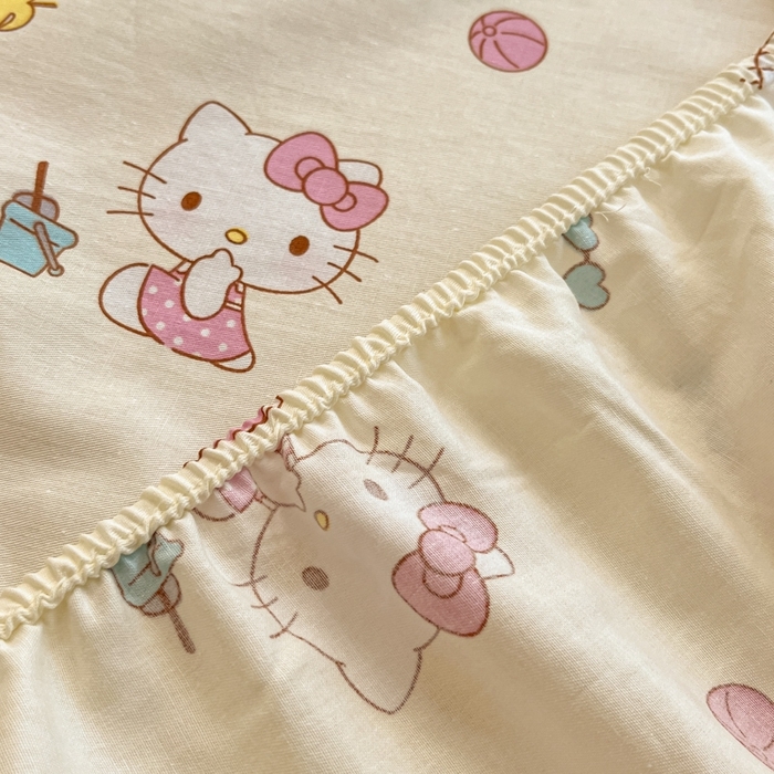 91家纺网 家纺一手货源 找家纺 博雅 2024新款三丽鸥卡通系列全棉印花床笠 可爱KT