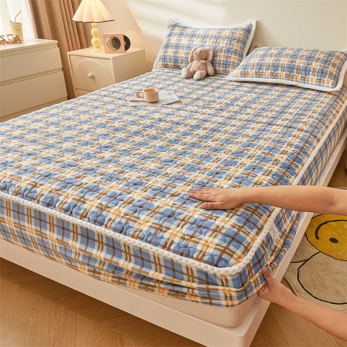 91家纺网 家纺一手货源 找家纺 兄弟坊 2024新款牛奶绒印花床护垫床笠 床垫保护套 悠闲格调-床笠款