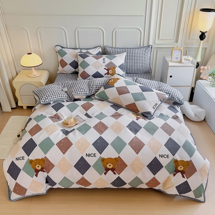 2024新款全棉加牛奶绒四件套单被套系列-四件套 幸运熊