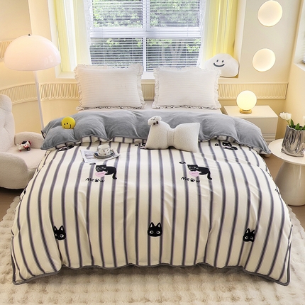 2024新款全棉加牛奶绒四件套单被套系列-单被套 俏皮猫