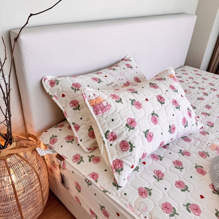 91家纺网 家纺一手货源 找家纺 兜米家居 2024新款云朵水洗纱夹棉单品床笠 郁金香