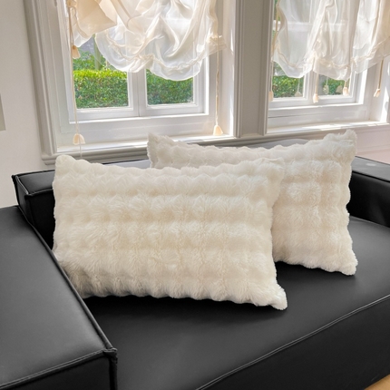 91家纺网 家纺一手货源 找家纺 圣比熊 2025新款兔毛绒单人枕套牛奶绒枕芯套雪花绒宿舍枕头套 晨曦白