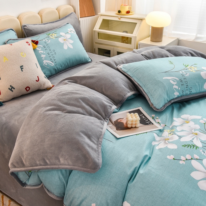 91家纺网 家纺一手货源 找家纺 2024新款全棉加牛奶绒四件套单被套系列-四件套 宁静生活