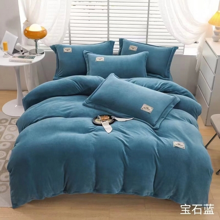 优姿家纺 2025新款加厚全消光牛奶绒印花四件套 宝石蓝