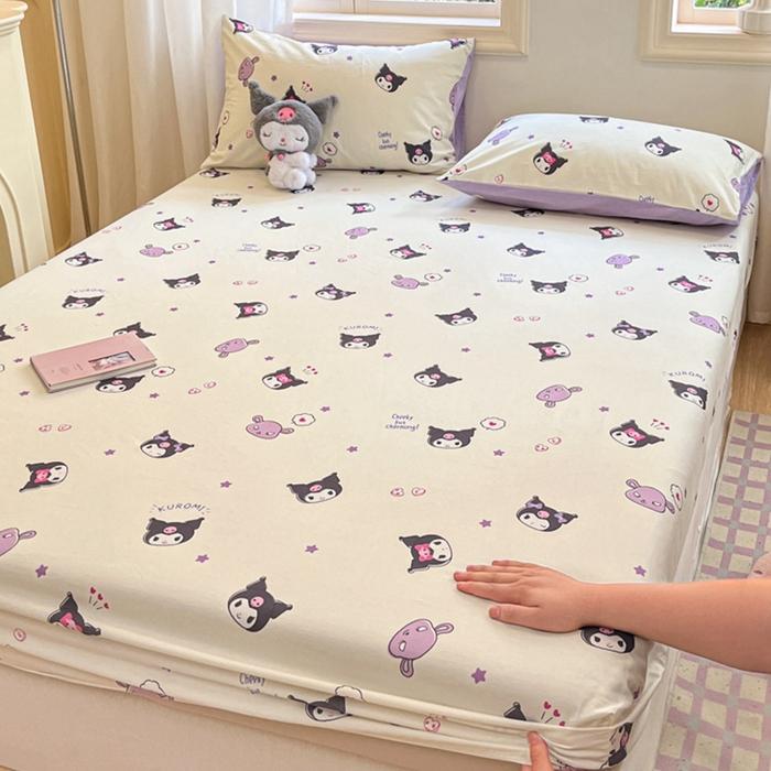 91家纺网 家纺一手货源 找家纺 博雅 2024新款三丽鸥卡通系列全棉印花床笠 星星库洛米