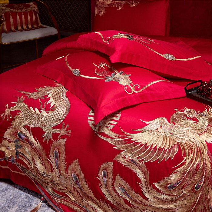 91家纺网 家纺一手货源 找家纺 宏羽纺家纺 2024新款13372纯棉婚庆套件系列 千禧婚嫁