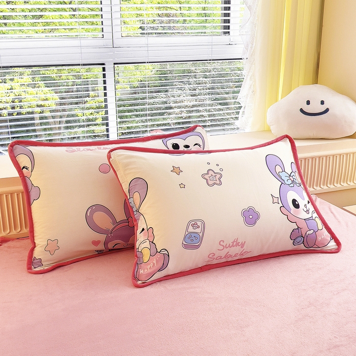 91家纺网 家纺一手货源 找家纺 2024新款全棉加牛奶绒四件套单被套系列-四件套 兔宝贝