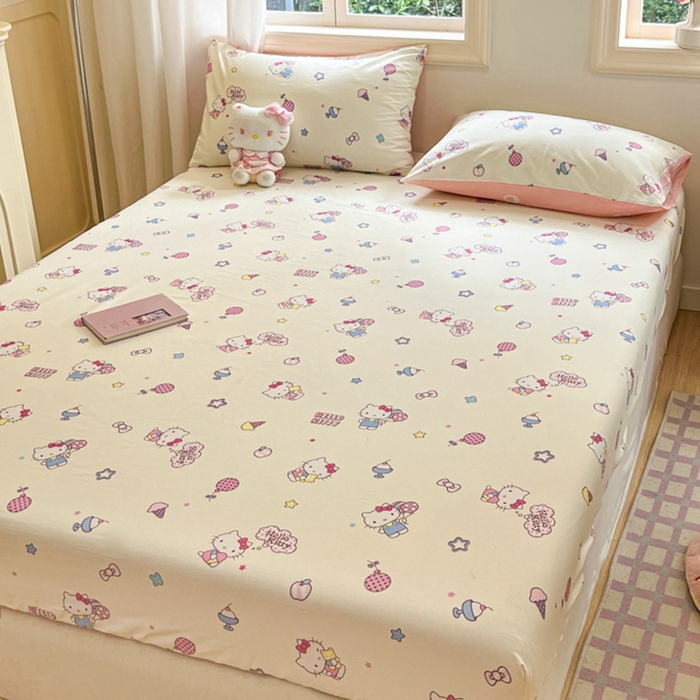 91家纺网 家纺一手货源 找家纺 博雅 2024新款三丽鸥卡通系列全棉印花床笠 美美KT